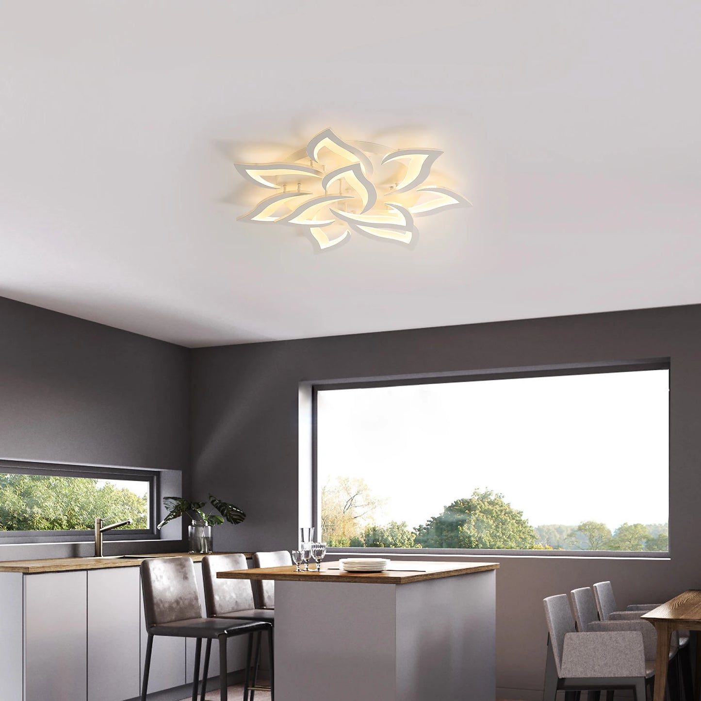 Flora - Lustre LED - Design Lotus Moderne - Luminaire Blanc