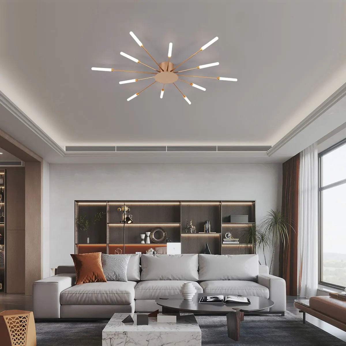 Radiar - Plafonnier LED - Design Feux d’Artifice - Luminaire Aluminium Doré