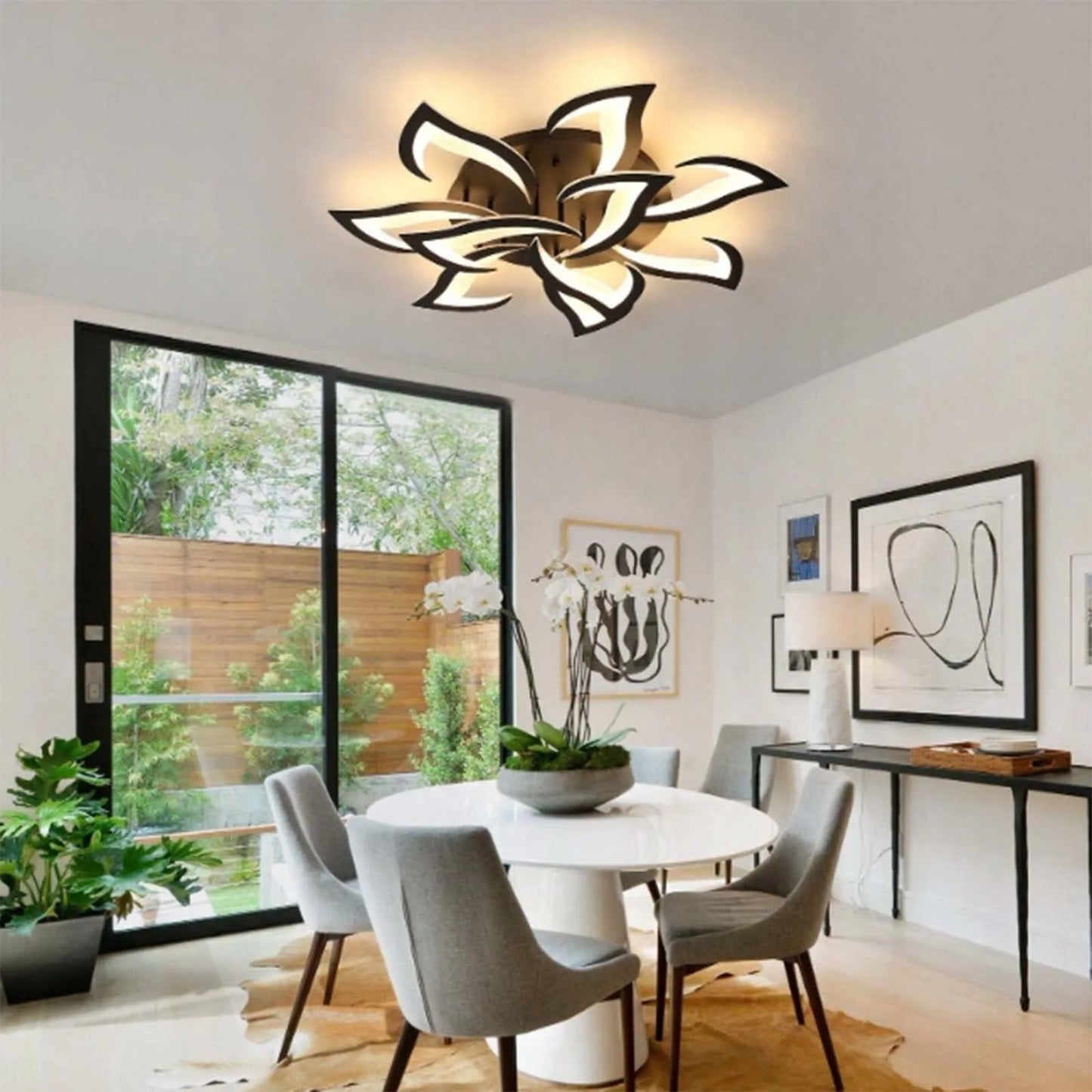 Flora - Lustre LED - Design Lotus Moderne - Luminaire Noir