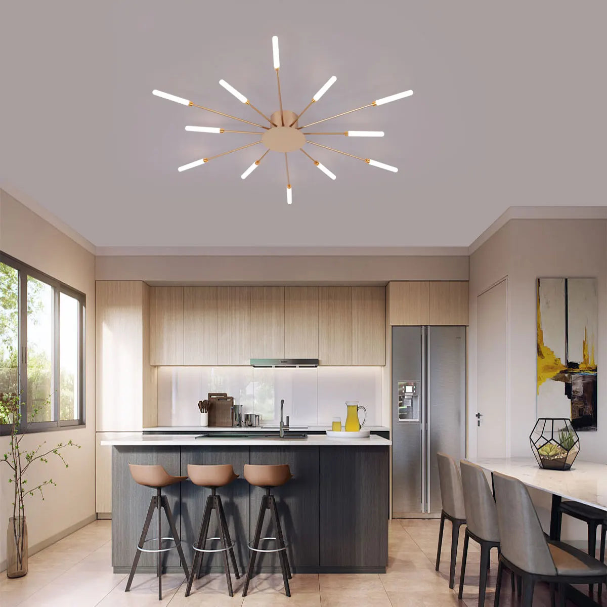 Radiar - Plafonnier LED - Design Feux d’Artifice - Luminaire Aluminium Doré