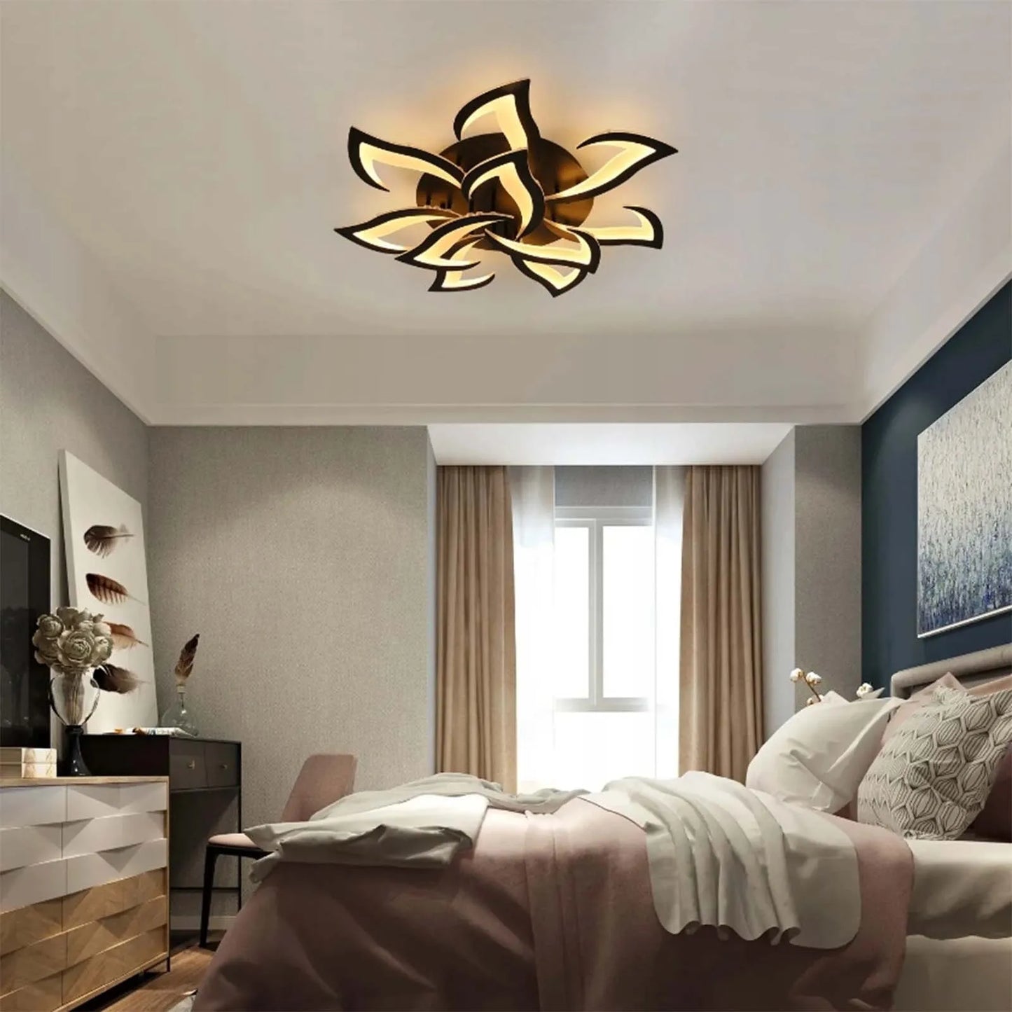 Flora - Lustre LED - Design Lotus Moderne - Luminaire Noir