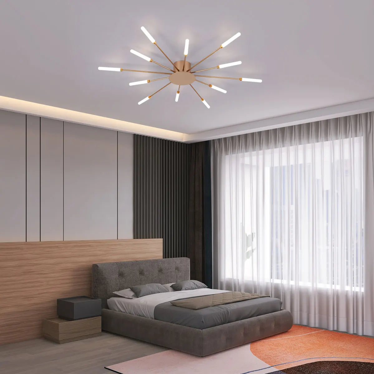 Radiar - Plafonnier LED - Design Feux d’Artifice - Luminaire Aluminium Doré