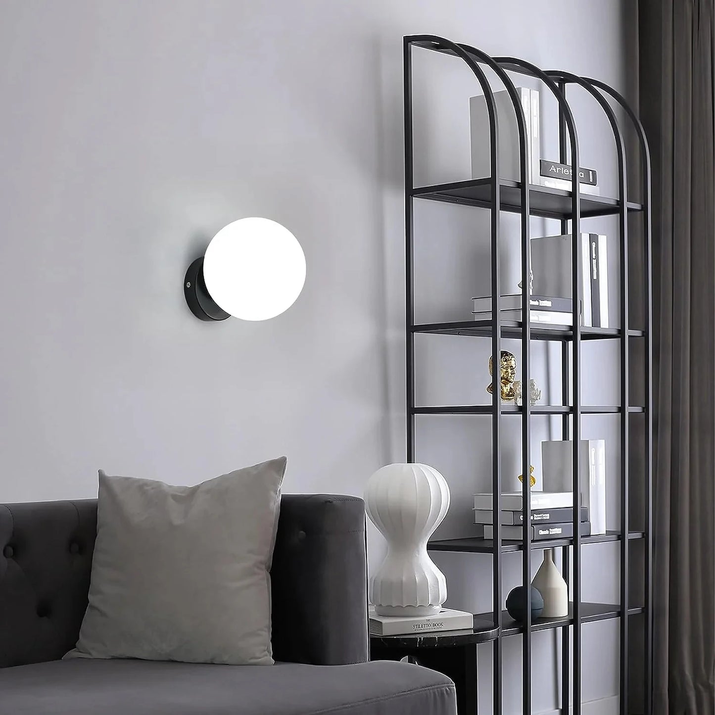 Lumi - Applique Murale E27 - Design Sphérique Biseauté - Luminaire Noir