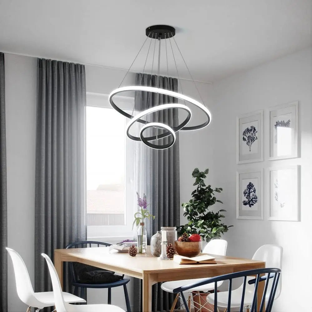 Dilo - Lustre Suspendu LED - Design 3 Anneaux Entrelacés - Luminaire Aluminium Noir