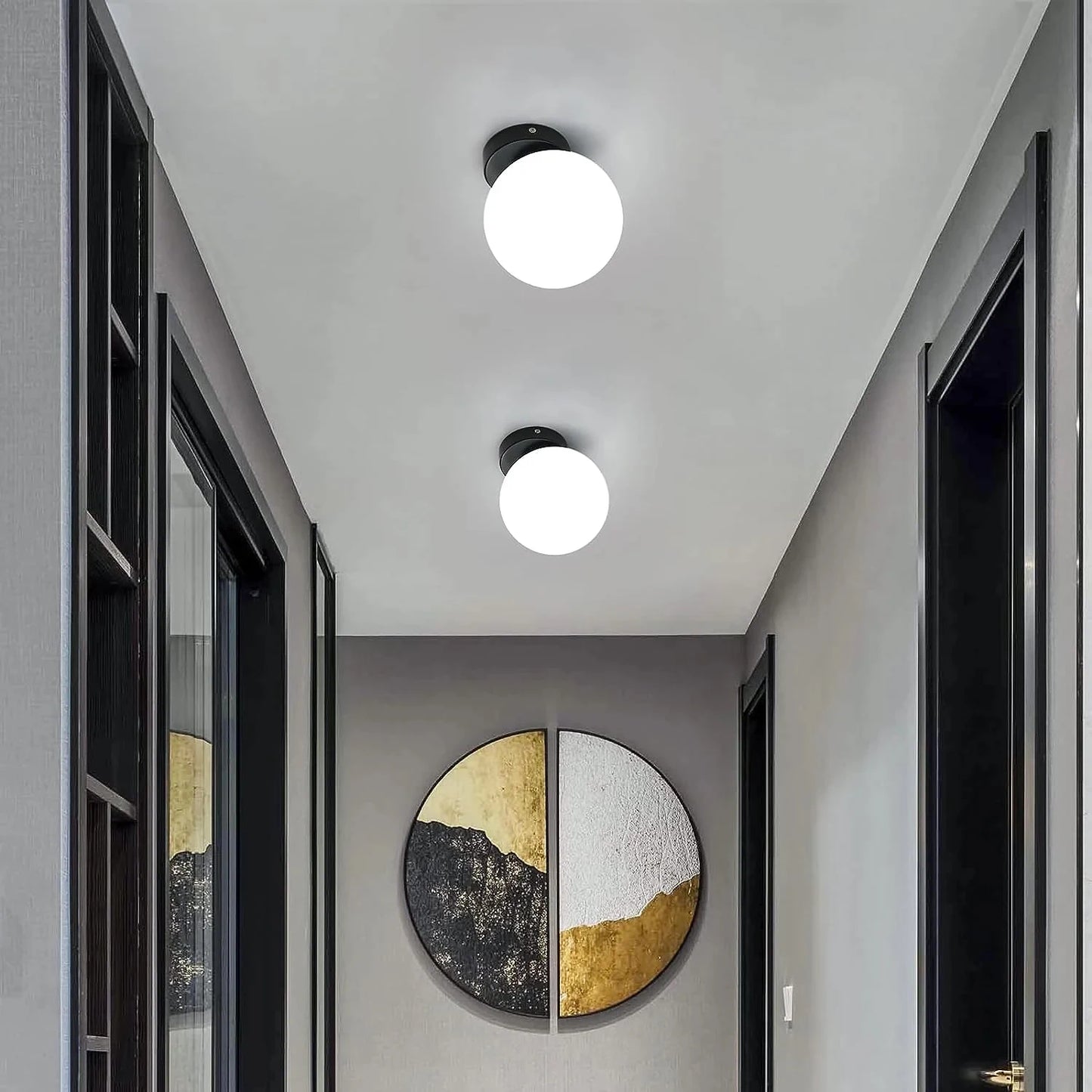 Lumi - Applique Murale E27 - Design Sphérique Biseauté - Luminaire Noir