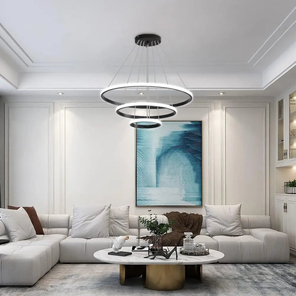 Dilo - Lustre Suspendu LED - Design 3 Anneaux Entrelacés - Luminaire Aluminium Noir