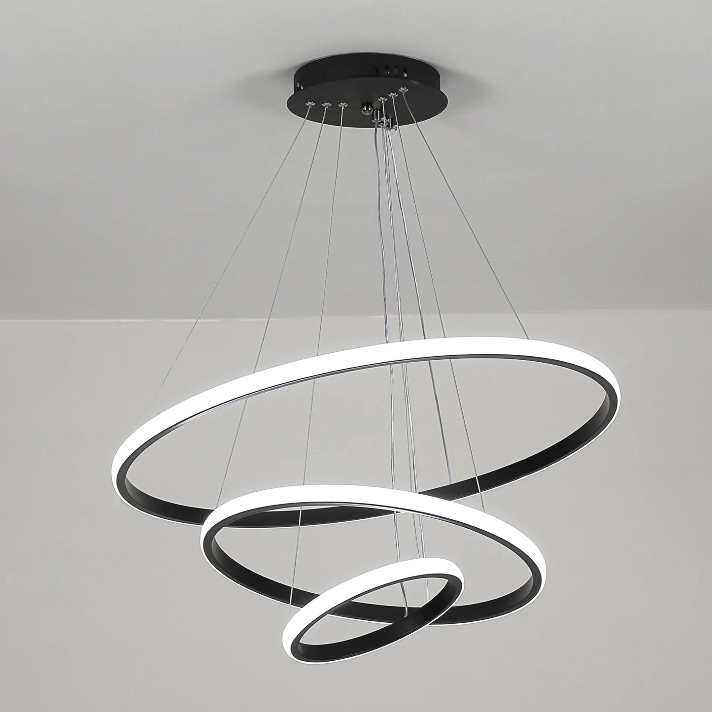 Dilo - Lustre Suspendu LED - Design 3 Anneaux Entrelacés - Luminaire Aluminium Noir